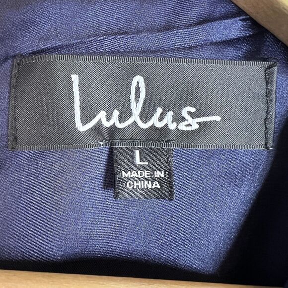 Lulus Navy Blue Satin Mini Dress Teal Cap Sleeve Pleated Floral Fit n Fl… - Picture 6 of 10